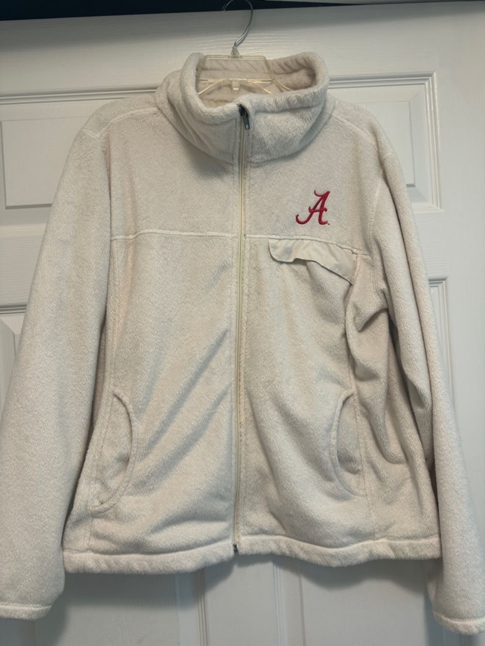 The University of Alabama Pressbox Cream Fleece Jacket with Red Embroidery